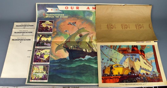 Vintage Coca Cola 1940s “Our America” Complete Educational Transportation Poster Set 1-4, NC Wyeth