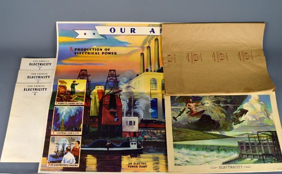 Vintage Coca Cola 1940s “Our America” Complete Educational Electricity Set 1-4, NC Wyeth