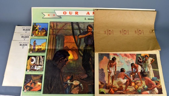 Vintage Coca Cola 1940s “Our America” Complete Educational Glass Poster Set 1-4, NC Wyeth