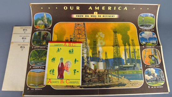 Vintage Coca Cola 1940s “Our America” Educational Oil Posters 1-4, NC Wyeth & Safety ABCs Tablet