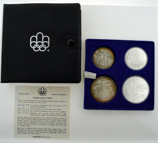 Set 4 Canadian 1976 Montreal XXI Olympics Uncirculated Sterling Silver Coins 1-4, Series I Geographi