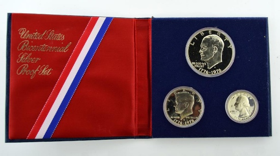 1976S Bicentennial Silver Clad Proof Set: Dollar, Half Dollar Quarter, Mint Packaging
