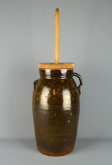 Antique Southern US 4 Gallon Butter Churn w/ Original Wooden Dasher & Lid