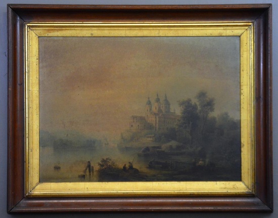 Continental School, 19th C. Oil On Canvas, River Landscape, Framed