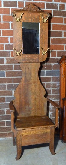 Antique 20th C. Oak Hall Tree