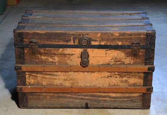 Antique 19th C. Oak Banded Steamer Trunk