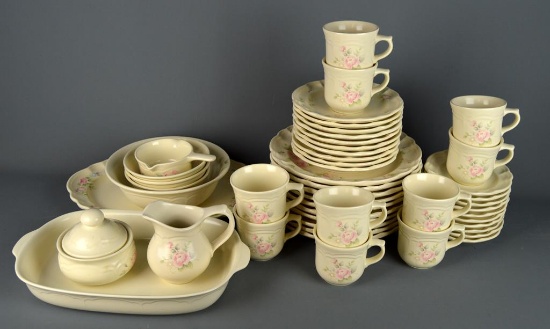 10 Placesettings Pfaltzgraff Tea Rose Floral Pattern Dishes + Serving (50 Total Pieces)