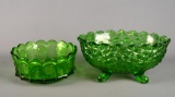 Two Green Glass Bowls: Fostoria Coin, Daisy & Button