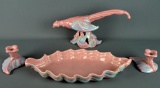 Royal Haeger #357 Pattern Pink & Blue Ceramic Centerpiece Bowl, Pheasant Flower Holder, Candleholder