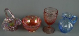 Lot of 4 Pink and Blue Art Glass Items, Fenton