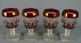 Set of 4 Cranberry Cut Glass Goblets