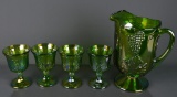 Imperial Glass Green Carnival Lemonade Set,10” Pitcher and 4 Footed Tumblers