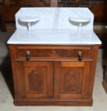 Antique 19th C. Handcrafted Marble Top Walnut Washstand w/ Candle Shelfs