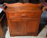 Antique 19th C. Walnut Washstand w/ Towel Racks On Sides, Carved Pull