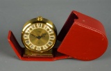 Vintage IM Hof Swiss Mechanical Alarm Clock with Red Case
