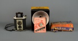 Antique Kodak Brownie Reflex Synchro Model Camera With Flashholder and Bulbs, Booklet