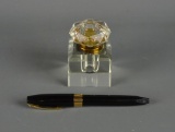 Vintage Sheaffers White Dot Snorkel Fill 14K Nib Fountain Pen With Vintage Glass Ink Well