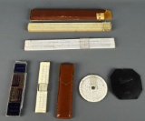 Lot of Vintage Slide Rules, Some With Cases & Alco Calculator