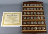 Wells Fargo Heritage Of The Golden West Sterling Silver Medallions Set (36), Walnut Display, Papers
