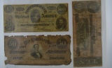 Lot of 3 Confederate Notes: 1864 Series $100, $50 $10 Ad Stamp On Back Of $100