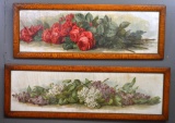 2 Old Floral Paul De Longpre Prints In Vintage Tiger Maple Frames