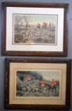 2 English Fox Hunter Prints by Hardy and Blinks In Vintage Oak Frames