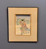 Small Japanese Woodcut Color Print, Framed