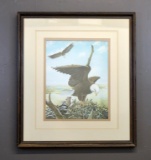 W.D. Gaither Bald Headed Eagle Print “Feeding Time”, Framed