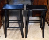 Pair of Black Finish Wooden Saddle Style Barstools