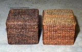 Pair of Square Wicker Ottomans