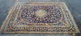 Handknotted Persian Style Wool Carpet, 12.5 x 10 Ft, Blue, Yellow Ochre & Rust
