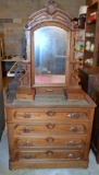 Antique 19th C. Walnut Dresser W/ Mirror (Missing Marble Top)