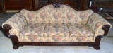 Antique 20th  C. Carved Mahogany Sofa, Eagle & Cornucopia Motifs, Floral Upholstery