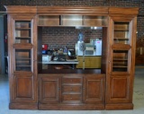 Like New Contemporary Sligh Cherry Large Media Center, 4-Sectioned, Glass / Paneled Doors