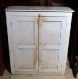 Antique 20th C. White Painted Punched Tin Pie Safe