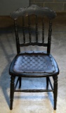 Antique Leather Seat Side Chair, Black Finish