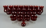 Set of Red Ruby Glass Goblets & Small Pitcher, Various Sizes (24 Total Pieces)