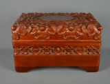 Ornate Carved Teak Glove Box & Tray