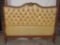 Carved Cherry Full Size Bed, Tufted Yellow Ochre/Tan Leather Headboard, Fenton Full Mattress/Spring