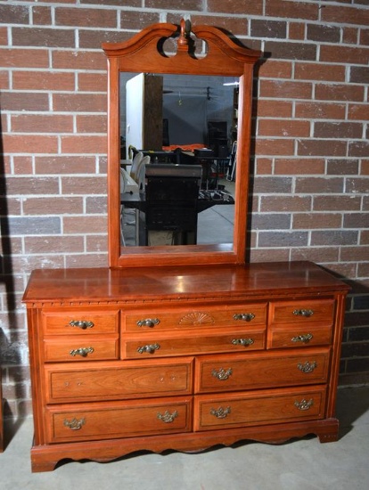 Broyhill Cherry Double Dresser with Mirror