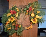 Artificial Sunflower Floral Arrangement on Grapevine Wreath