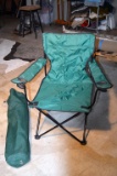 Pair of Collapsible Green Lawn Chairs w/ 1 Canvas Carrying Tote