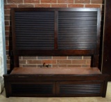 Dark Stained Modern Louvered Wood Queen Bed with 2 Storage Drawers