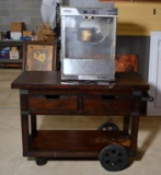 Rolling Wooden Concession / Vendor Cart w/ Two Drawers & Electric APW Wyott Popcorn Machine