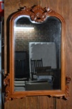 Ornate Vintage Carved Cherry Wall Mirror, Beveled Glass