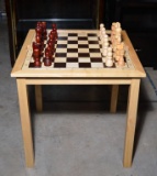 Maple Wood Game Table w/ Chess, Checkers Backgammon Pieces & Dice