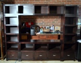 Contemporary Modern Wooden Media / Entertainment Unit w/ 4 Sections, 5 Drawers At Bottom
