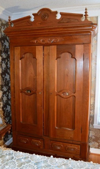 Magnificent Hand Made Antique Renaissance Revival Walnut Wardrobe, Mid 19th C.