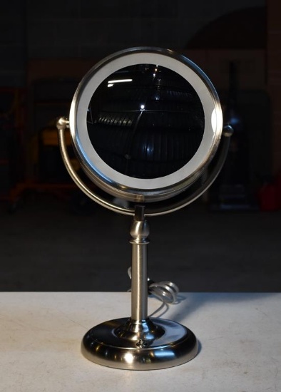 Brushed Stainless Steel Lighted Vanity Mirror, Normal & Magnified