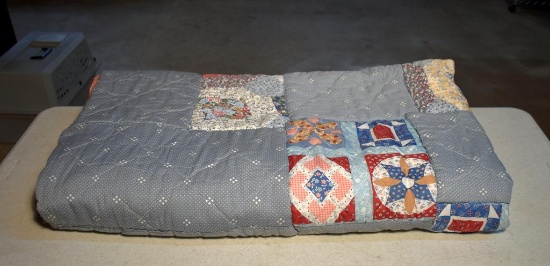 Vintage Blue & Pink Quilt, 64 x 70”